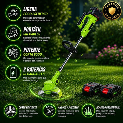 Cortadora de Pasto Inalámbrica Potente y Profesional (2 Baterías de Regalo + Accesorios🎁)