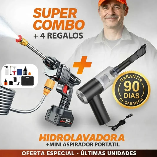Hidrolavadora Portátil Recargable TurboJet™ 🎁 DE REGALO: 1 Baterías + Aspiradora Vacum 3 en 1