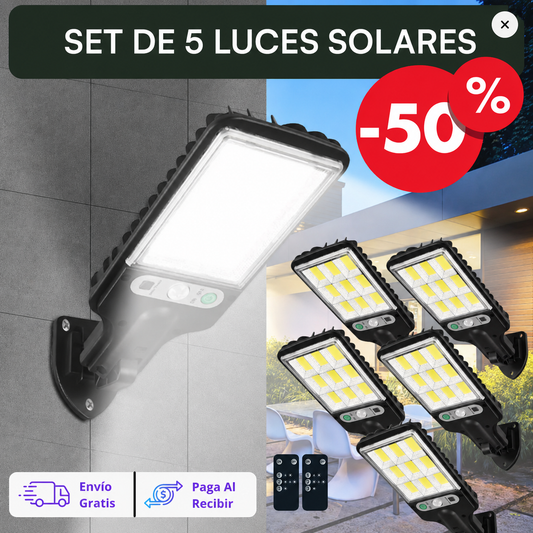 SET DE 5 LUCES SOLARES 🔆 LED SMART con Sensor de Movimiento💡