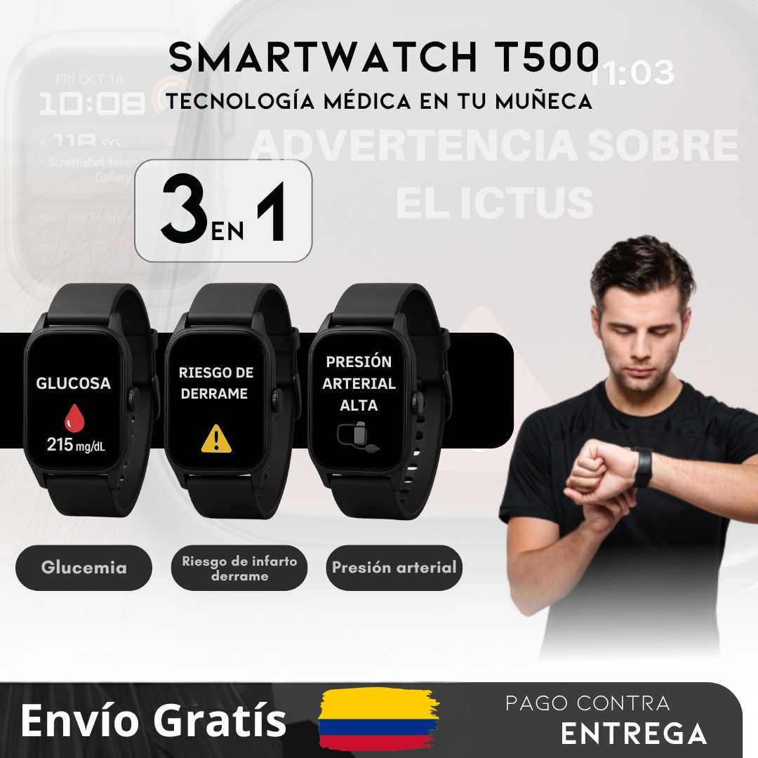 SmartWatch T500 | Monitor Médico 3 en 1 | Menú en español + ENVIO GRATIS + REGALO