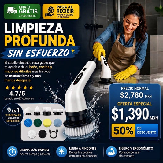 Cepillo Eléctrico Recargable 9 en 1 para Limpieza Profunda
