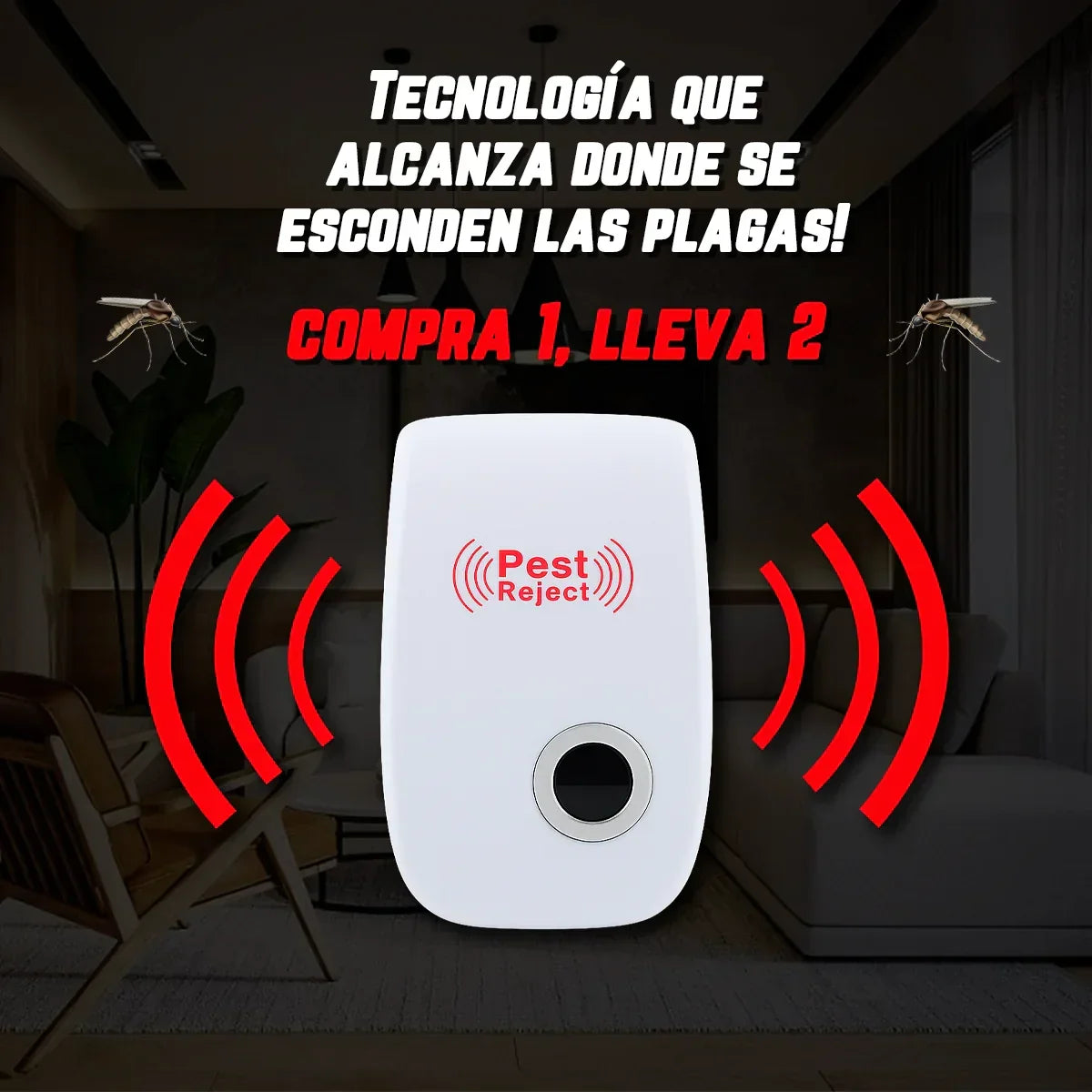 Repelente Ultrasónico Pest Reject 200m² – Seguro para Mascotas y Niños – COMPRA 1, LLEVA 2 [Sin Veneno, Silencioso]