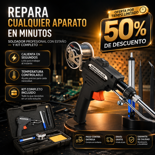 SolderMax® Kit de Pistola de Soldar 60W | Repara Cualquier Aparato Electrónico en Minutos